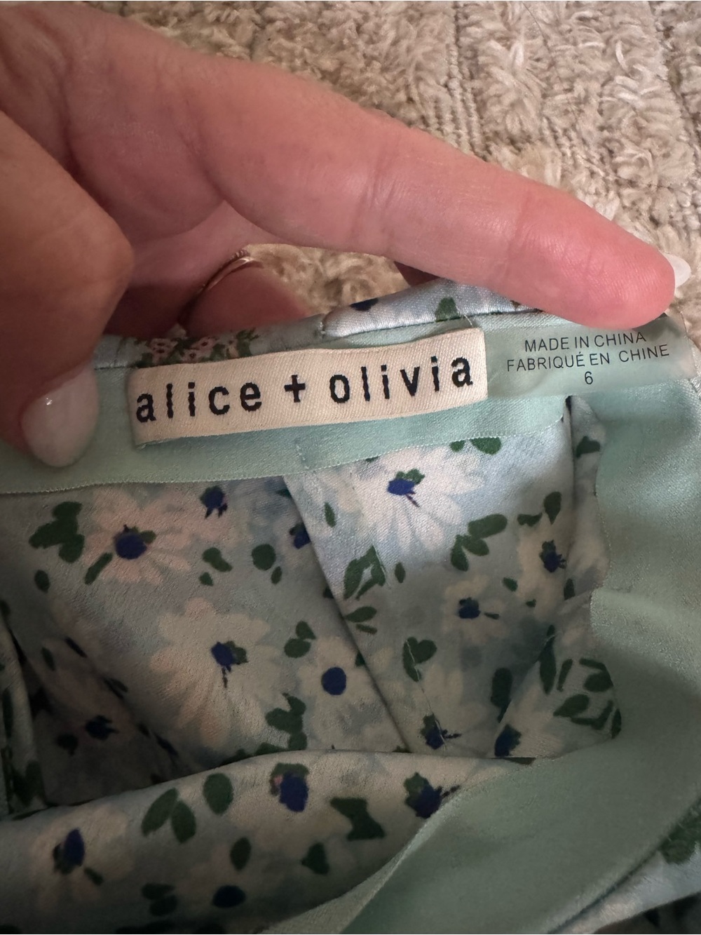 Alice + Olivia Silk Pastel Blue Floral Midi Skirt with Multi-Color Border - Picture 4 of 5